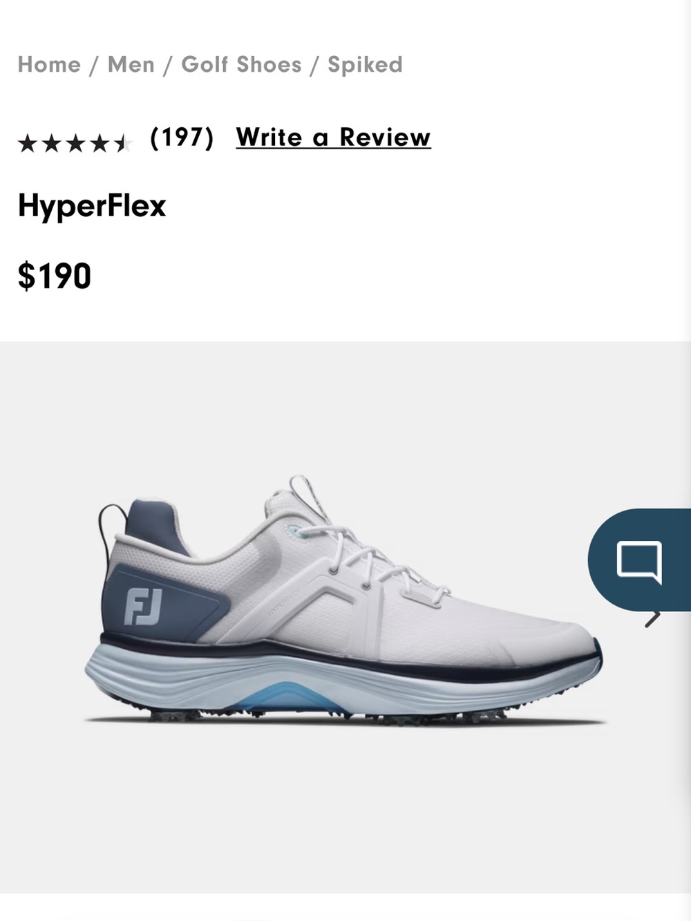 FootJoy HyperFlex Men’s White with Navy and Light Blue Golf Spiked Shoe